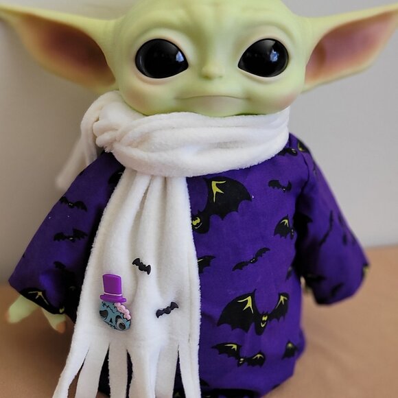 Spooky Bats 2pc Halloween Outfit/scarf set for 11" Mattel Child Grogu Yoda dolls - Picture 1 of 8